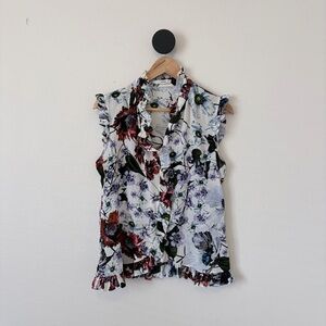 Erdem Floral Silk Ruffle Blouse White Silk Crepe De Chine Small